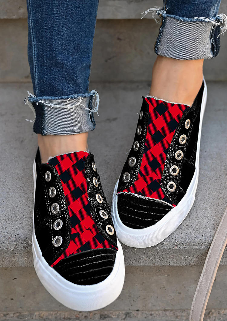 

Sneakers Plaid Slip-On Round Toe Flat Sneakers in Black. Size: ,38,39,40,41