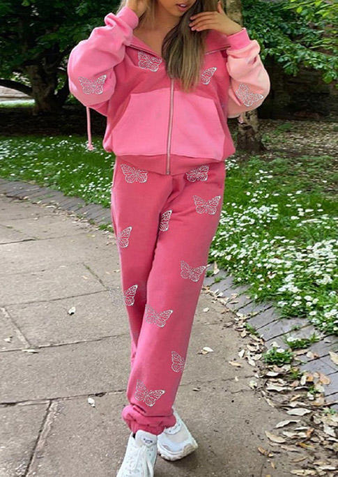 

Pants Butterfly Elastic Waist Sweatpants in Pink. Size: ,M,L