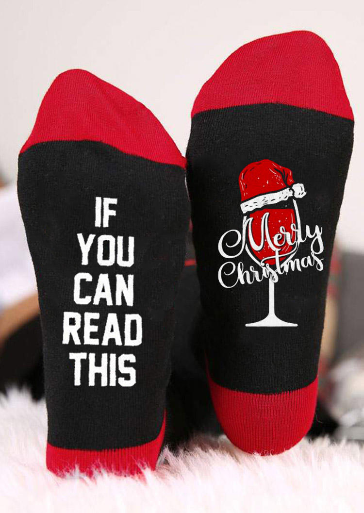 

Crew Socks Merry Christmas Hat Wine Glass Crew Socks in Black. Size