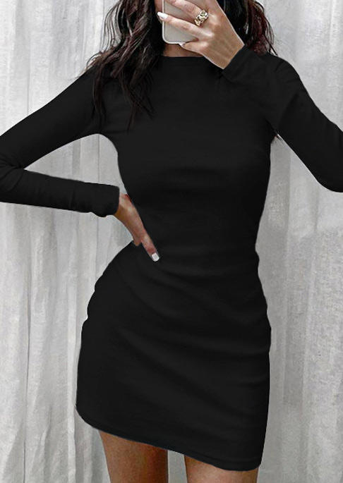 

Bodycon Dresses Long Sleeve O-Neck Bodycon Dress in Black. Size: ,M,L
