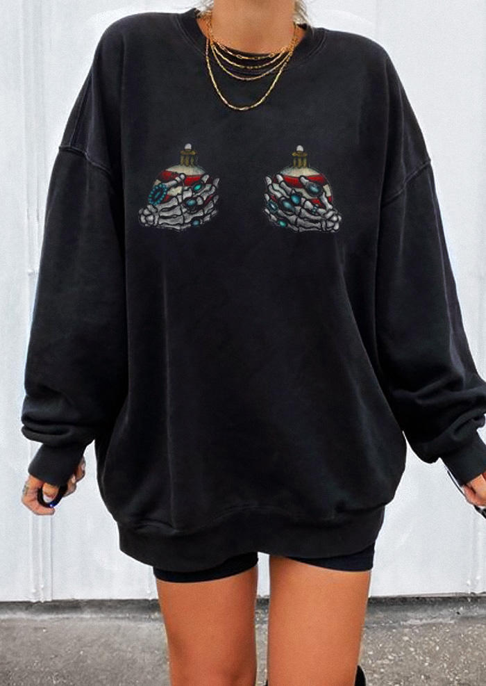 

Sweatshirts Christmas Ball Skeleton Hand Sweatshirt in Black. Size: ,M,L,XL