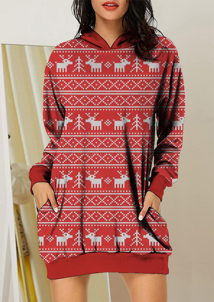 

Mini Dresses Christmas Reindeer Hooded Mini Dress in Red. Size: ,M,L,XL
