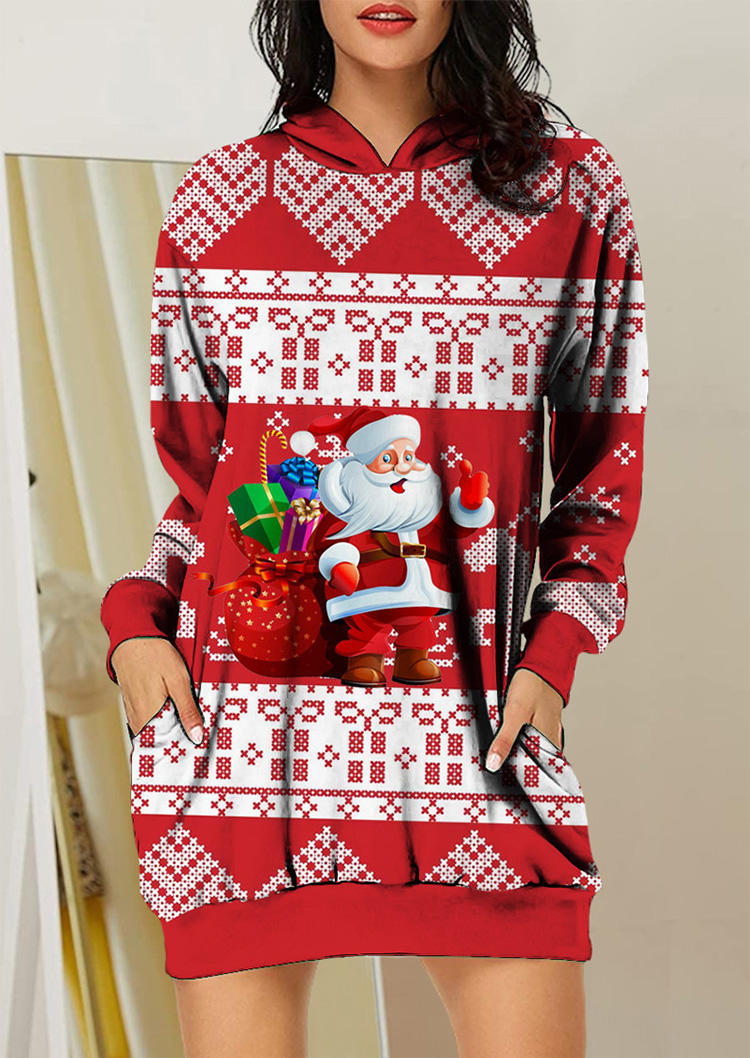 

Mini Dresses Christmas Santa Claus Hooded Mini Dress in Red. Size: ,M,L,XL