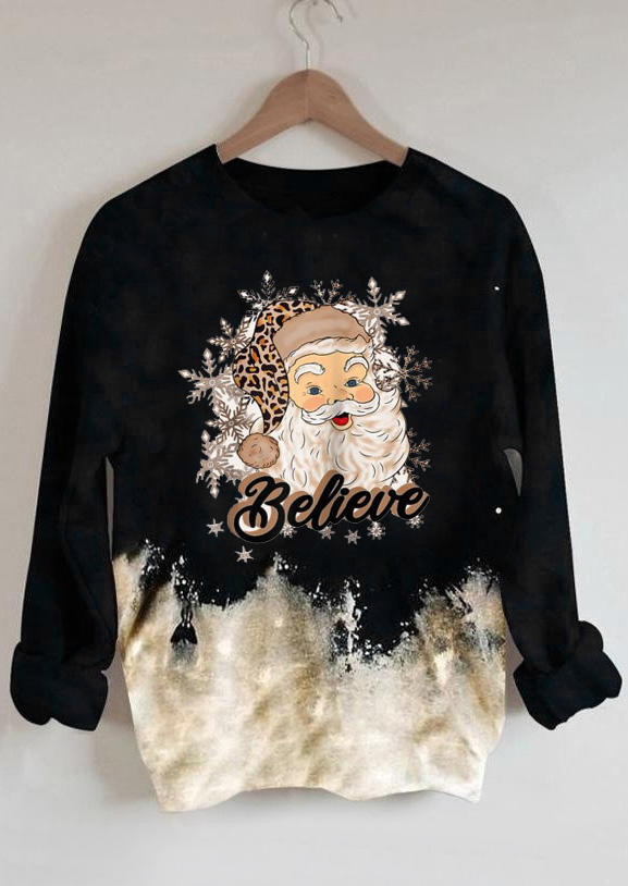 

Sweatshirts Christmas Leopard Santa Claus Believe Bleached Sweatshirt in Black. Size: ,M,L,XL