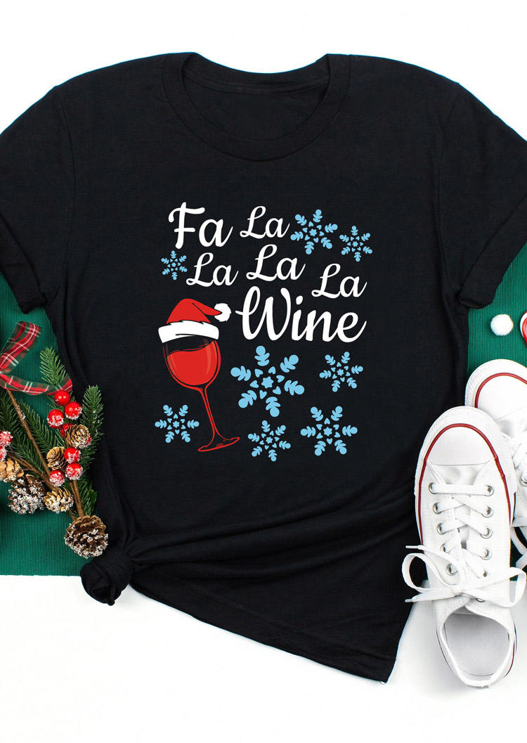 T-shirts Tees Wine Glass Snowflake T-Shirt Tee in Black. Size: L,M,S,XL