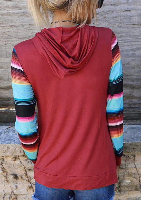 Blouses Blessed Serape Striped Hooded Blouse in Red. Size: L,M,S,XL