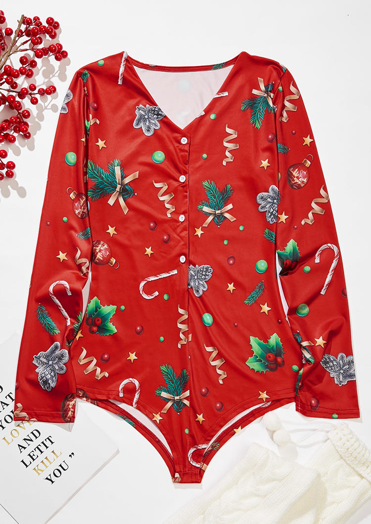 

Sleepwear Christmas Happy New Year One-Piece Pajamas in Red. Size: ,M,L