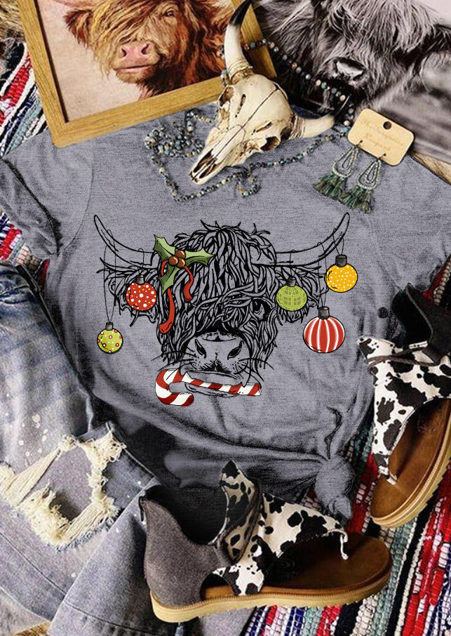 

T-shirts Tees Christmas Steer Skull T-Shirt Tee in Light Grey. Size