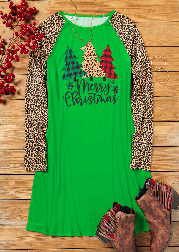 

Mini Dresses Leopard Plaid Long Sleeve Mini Dress in Green. Size: ,M,L