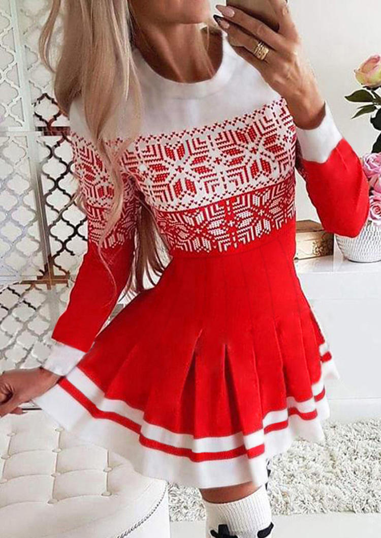 

Mini Dresses Christmas Snowflake Pleated Mini Dress in Red. Size: ,M,L,XL