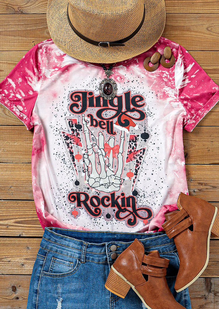 T-shirts Tees Jingle Bell Rocking Leopard T-Shirt Tee - Rose Red in Red. Size: L,M,S