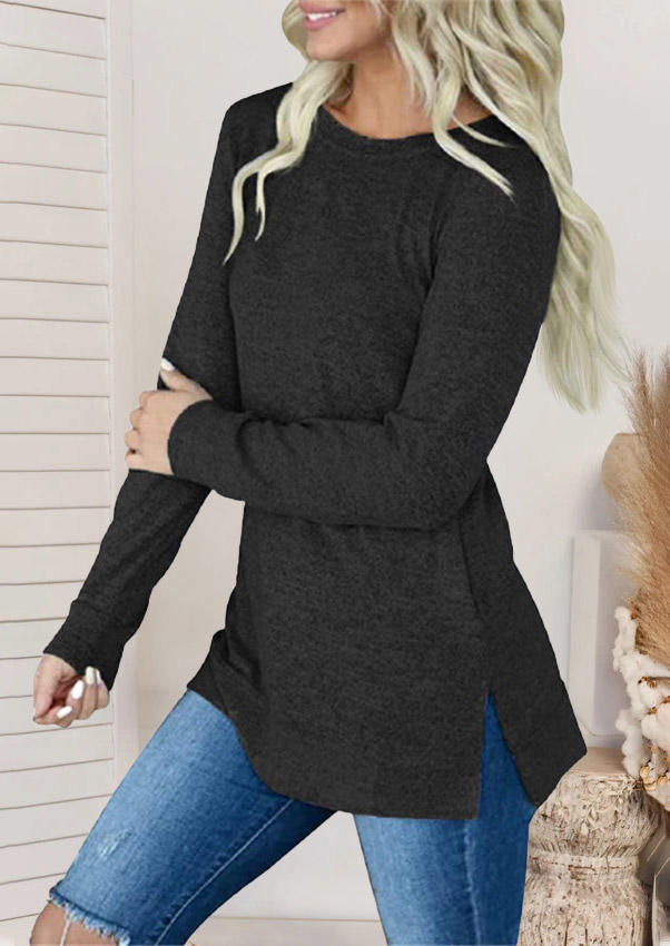 

Sweatshirts Slit Pocket Long Sleeve O-Neck Sweatshirt in Dark Grey. Size