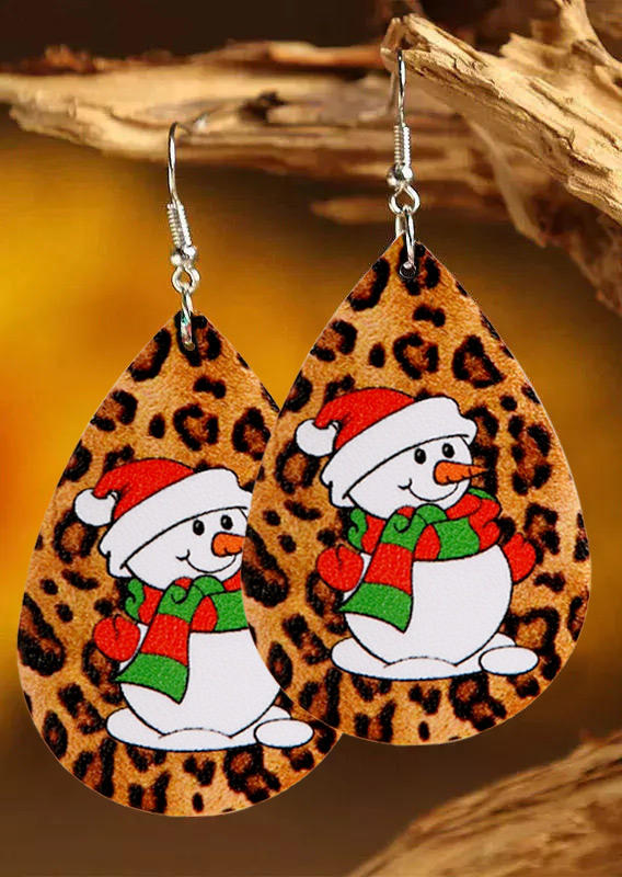 

Earrings Christmas Snowman Leopard Water Drop Earrings in Multicolor. Size