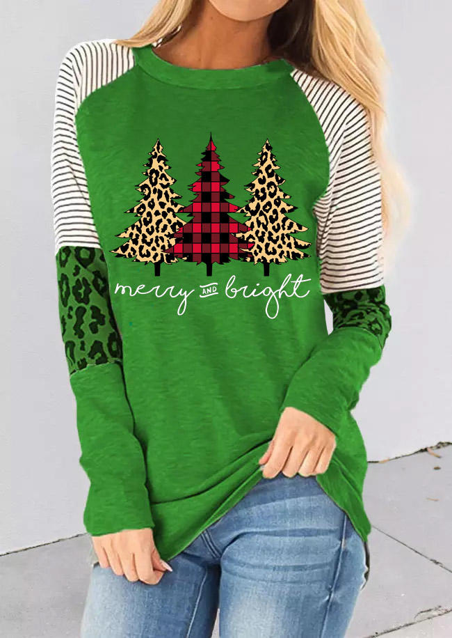 T-shirts Tees Merry And Bright Striped Leopard T-Shirt Tee in Green. Size: L,M,S,XL