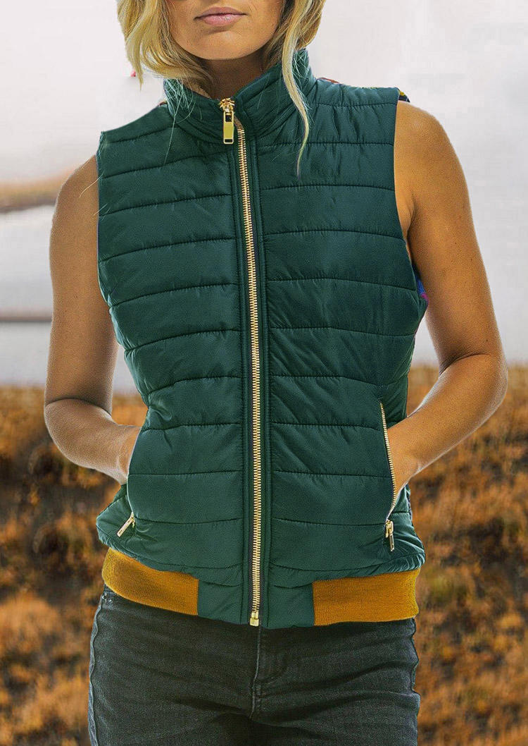 

Coats Rainbow Stand Collar Parka Vest Coat - Dark Green in Green. Size