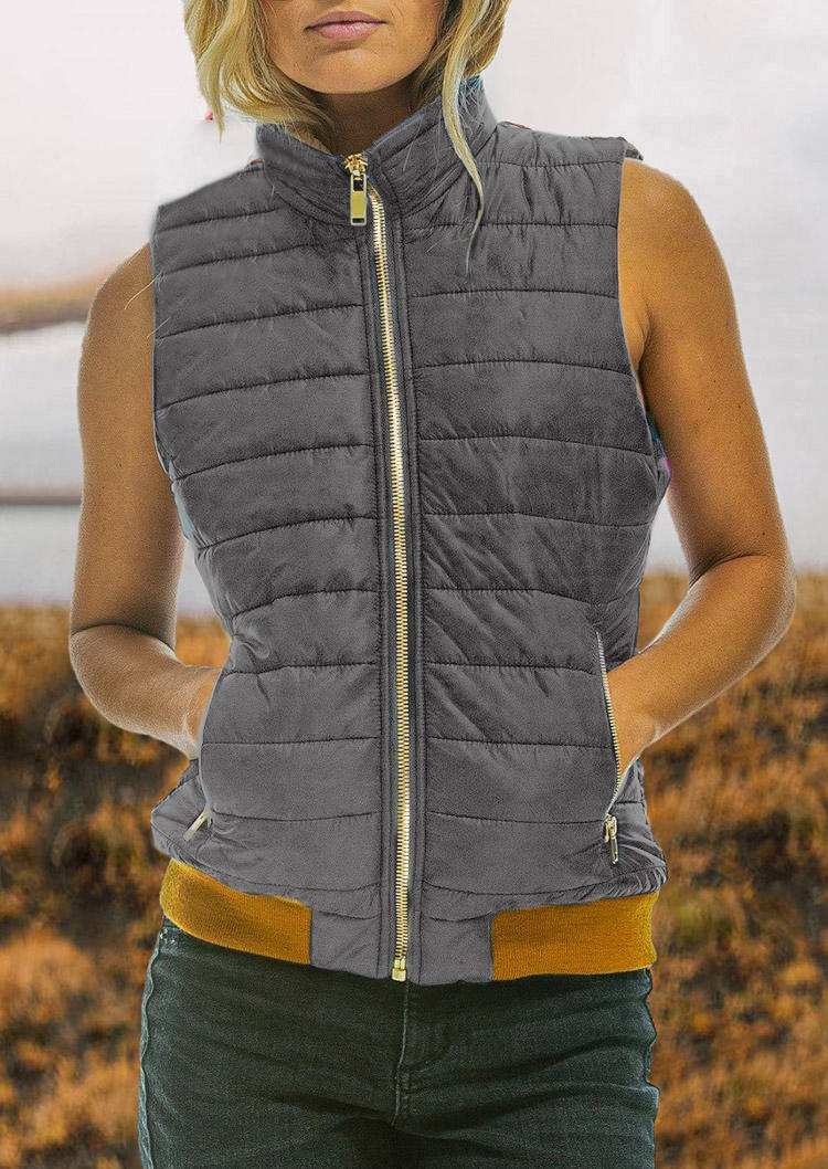 

Coats Rainbow Stand Collar Parka Vest Coat in Gray. Size