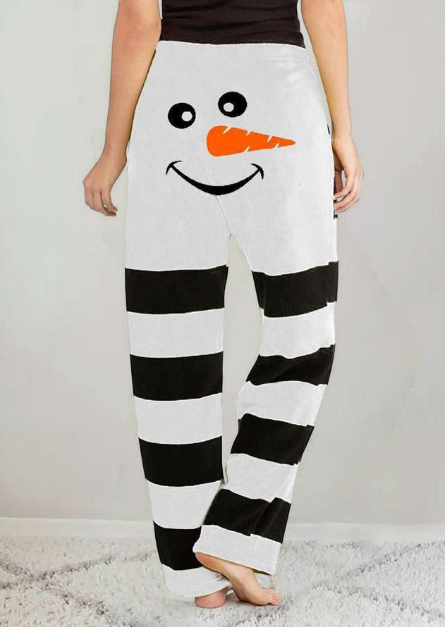 

Pants Christmas Snowman Face Striped Pants in White. Size: ,M,L,XL
