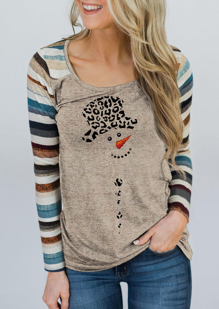 Snowman Striped Leopard T-Shirt Tee