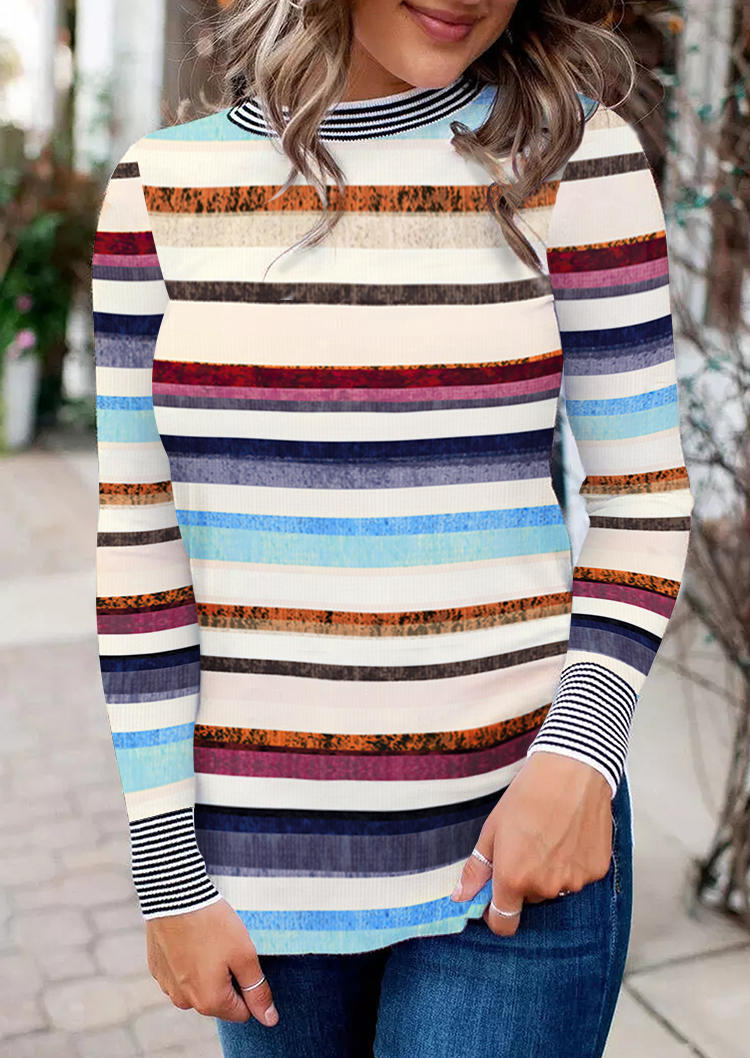 

Blouses Striped Splicing Long Sleeve Blouse in Multicolor. Size: ,M,L,XL
