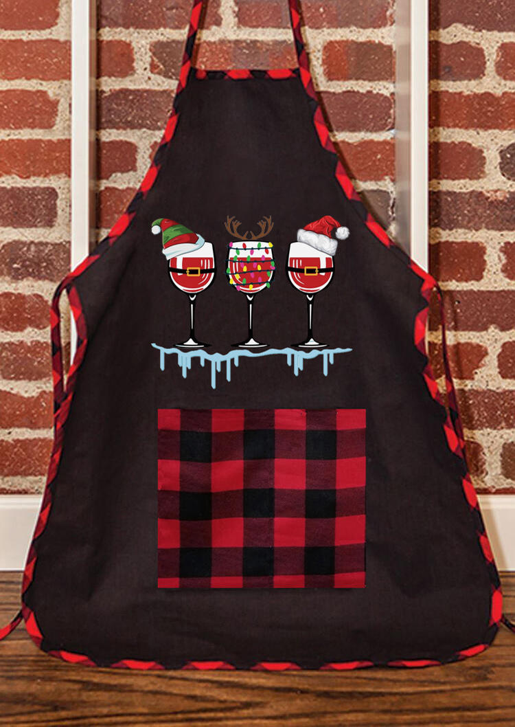 

Tools Hat Wine Glass Buffalo Plaid Apron in Multicolor. Size