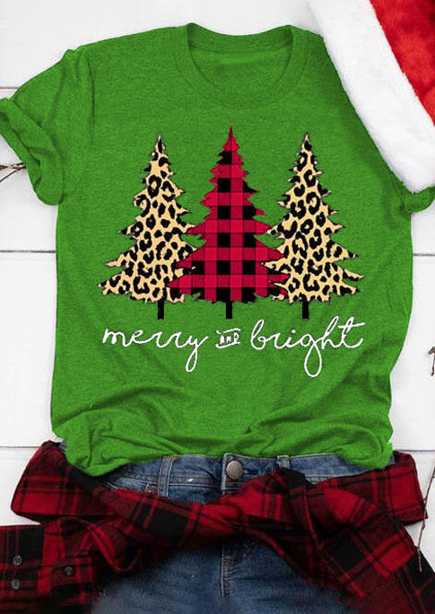 

T-shirts Tees Plaid Leopard Tree Merry And Bright T-Shirt Tee in Green. Size: ,XL