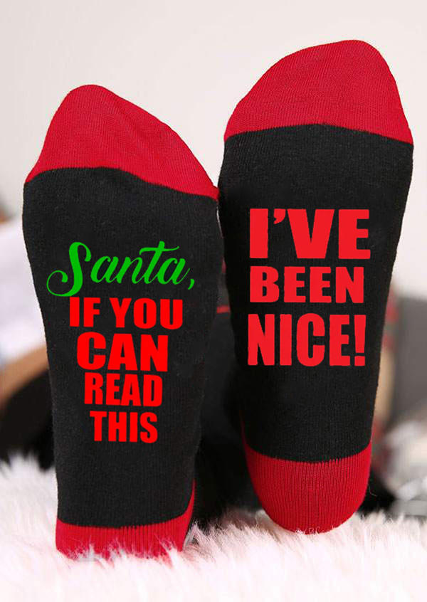 

Crew Socks Santa If You Can Read This I've Been Nice Crew Socks in Black. Size