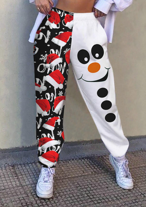 

Pants Ho Ho Ho Christmas Hat Snowman Sweatpants in White. Size: ,M,L,XL