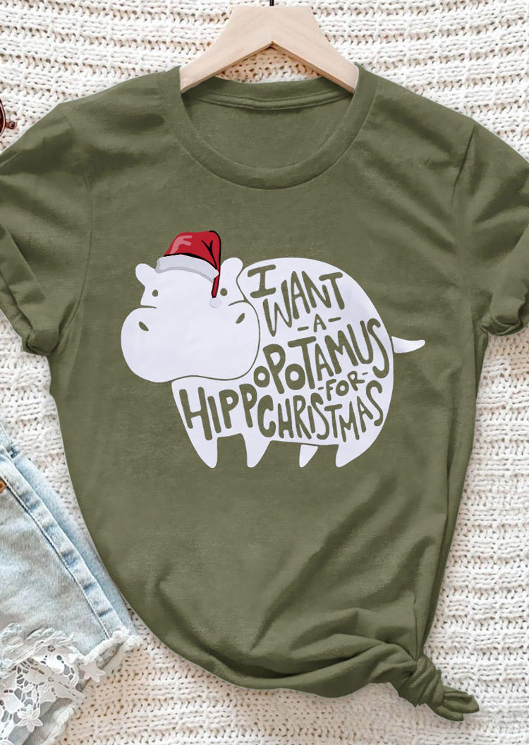 T-shirts Tees I Want A Hippopotamus For Christmas T-Shirt Tee - Army Green in Green. Size: L,M,S