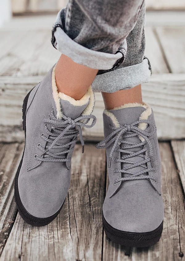 Boots Lace Up Round Toe Ankle Snow Boots in Gray. Size: 37,38,39