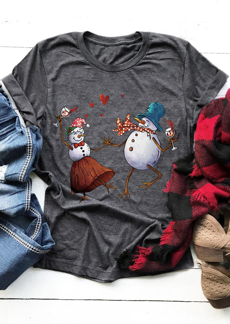 T-shirts Tees Snowman Wine Heart T-Shirt Tee - Dark Grey in Gray. Size: S