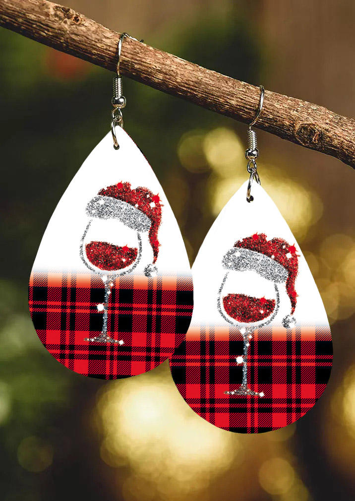 

Earrings Christmas Hat Wine Glass Plaid Earrings in White. Size