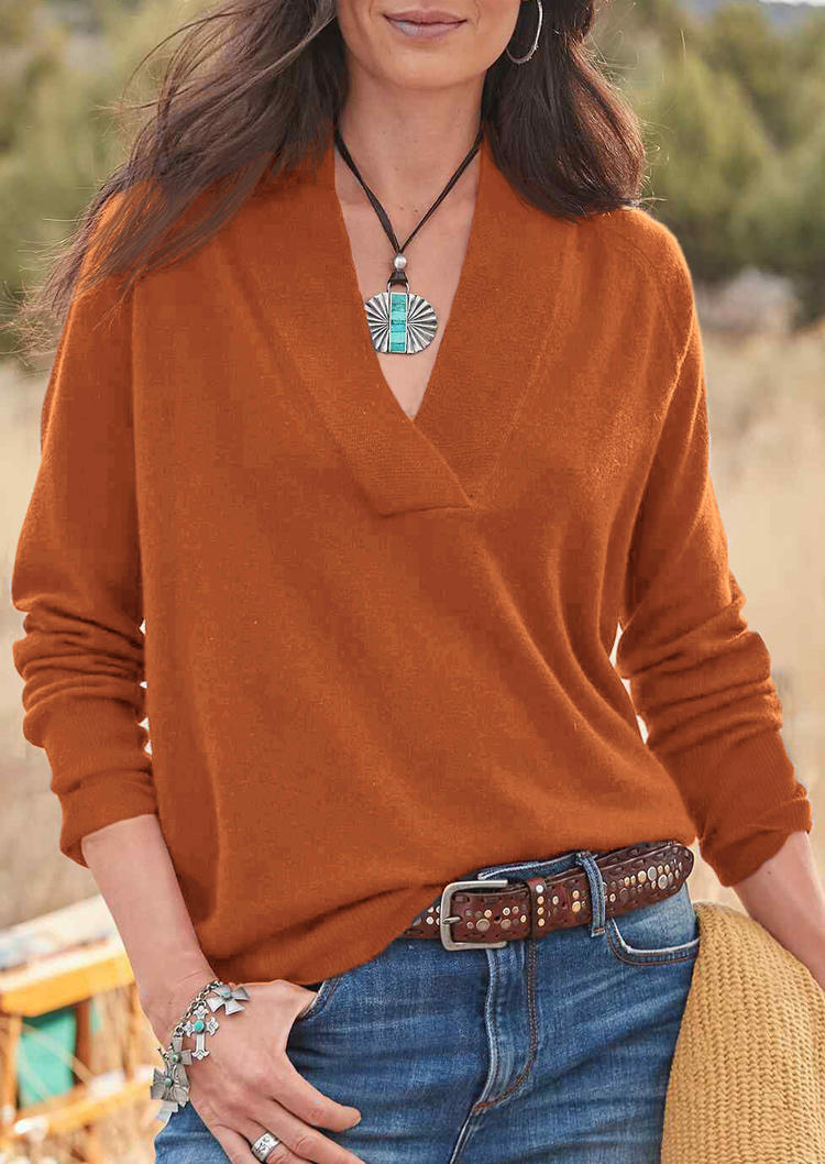 Long Sleeve Pullover Blouse - Orange