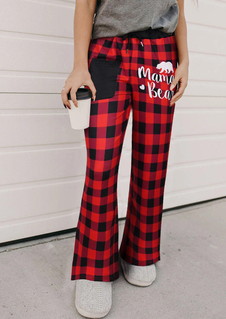 

Pants Christmas Mama Bear Buffalo Plaid Wide Leg Pants in Red. Size: ,M,L,XL