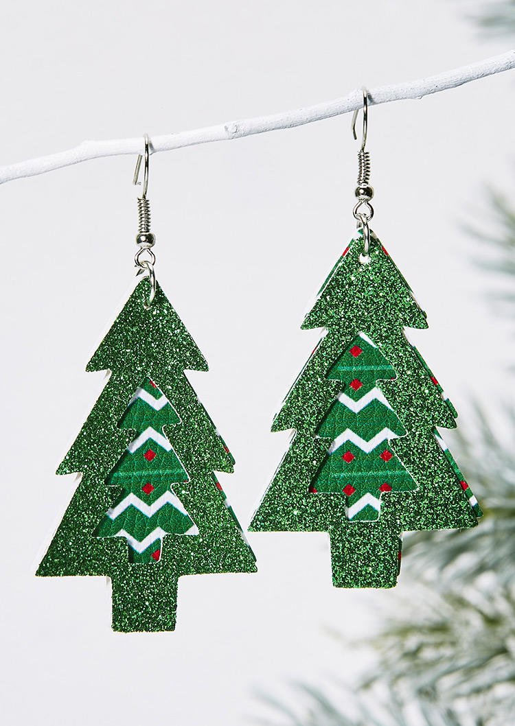 

Earrings Christmas Tree PU Leather Earrings in Green,Red. Size