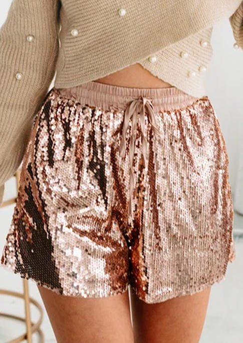 

Shorts Sequined Drawstring Elastic Waist Shorts in Gold. Size: ,M,L,XL