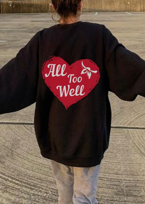 

Sweatshirts All Too Well Heart Long Sleeve Sweatshirt in Black. Size: ,M,L,XL