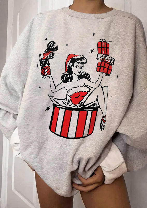 

Sweatshirts Christmas Girl Long Sleeve Sweatshirt in Light Grey. Size: ,M,L,XL