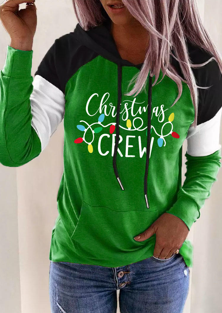 

Hoodies Christmas Crew Light Color Block Hoodie in Green. Size: L
