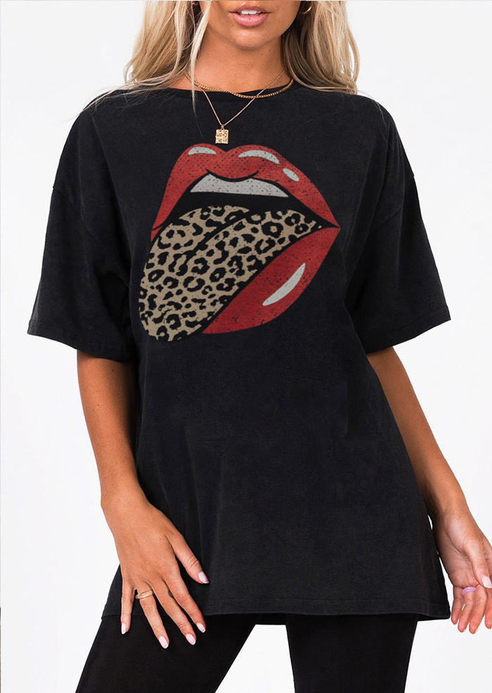 

T-shirts Tees Leopard Lips O-Neck T-Shirt Tee in Black. Size: ,M,L,XL
