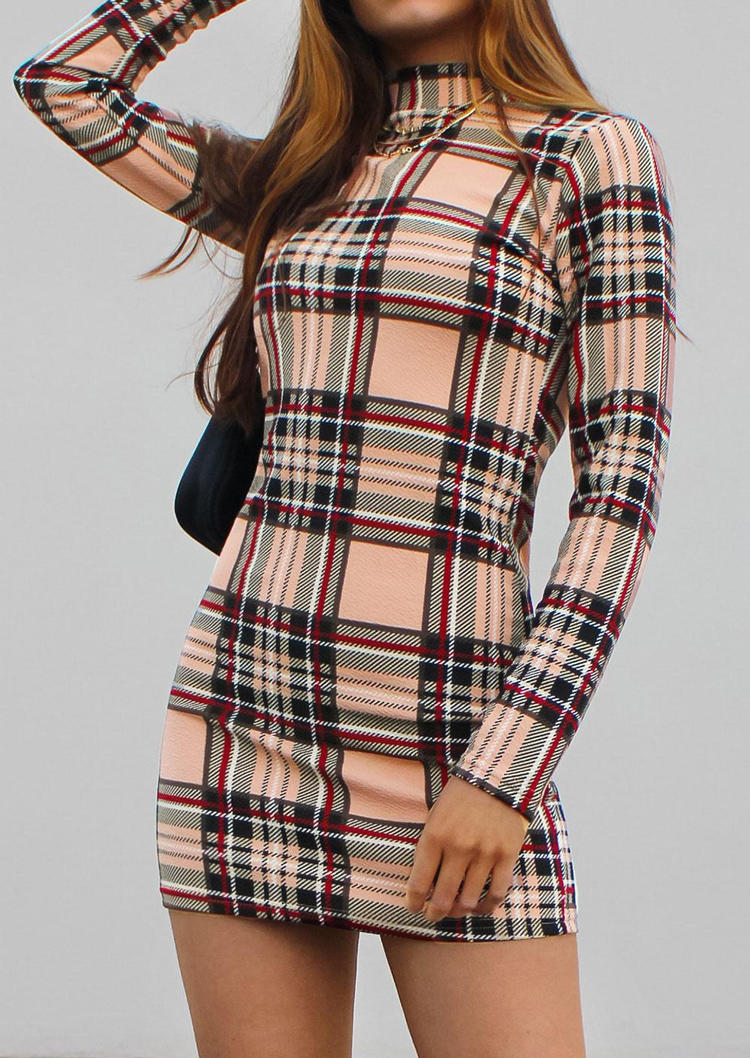 

Bodycon Dresses Plaid Long Sleeve Bodycon Dress in Khaki. Size: ,M,L,XL