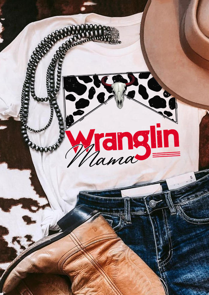 

T-shirts Tees Wranglin Mama Cow Steer Skull T-Shirt Tee in White. Size