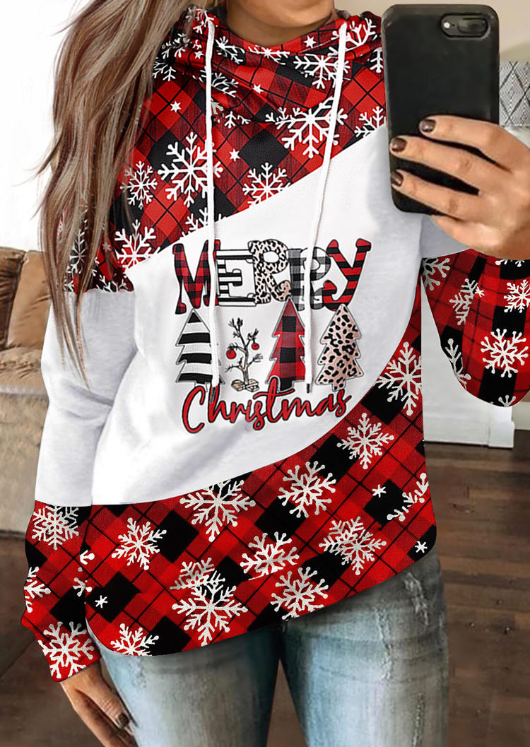 

Hoodies Merry Christmas Plaid Leopard Snowflake Hoodie in Red. Size: ,M,L,XL