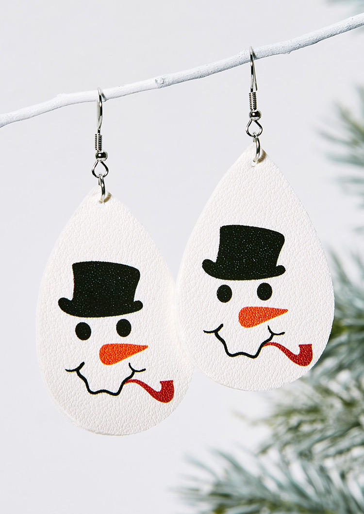 

Earrings Christmas Snowman Water Drop Earrings in White. Size