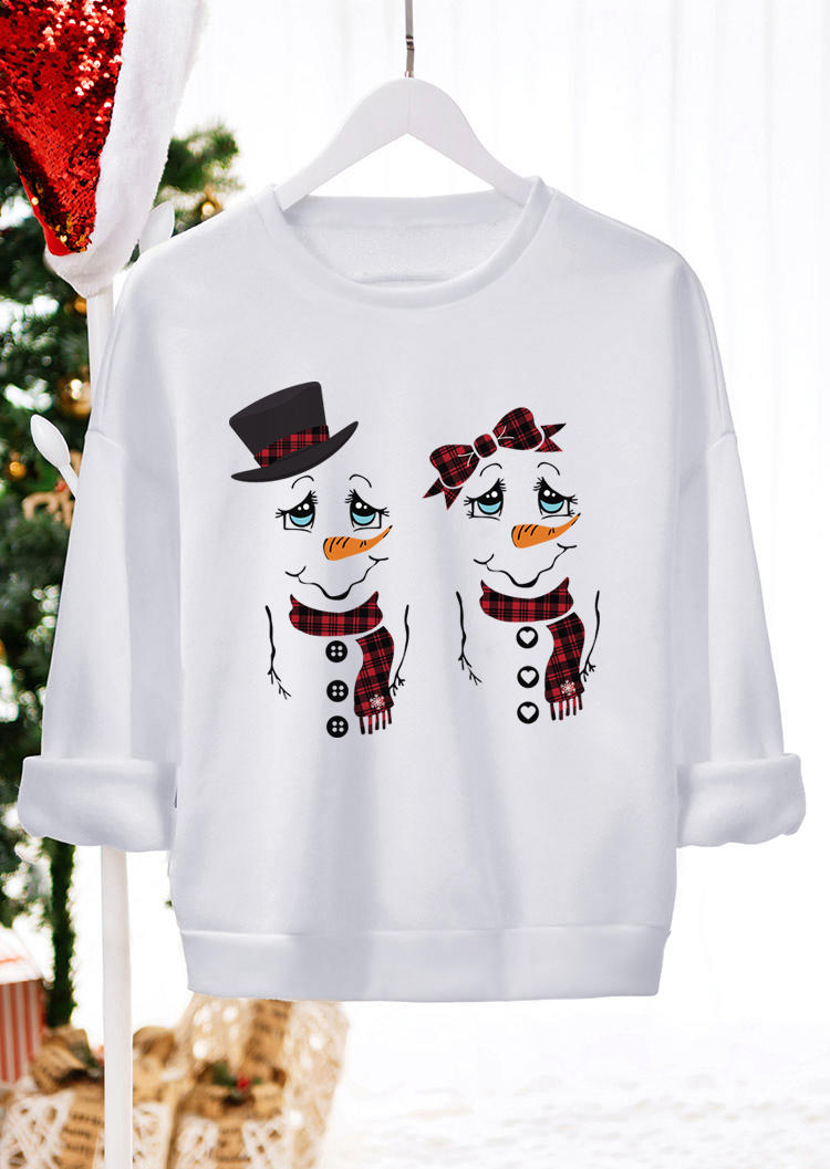 Sweatshirts Snowman Plaid Pullover Sweatshirt in White. Size: L,M,S,XL