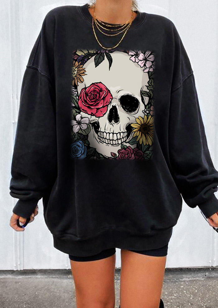 

Sweatshirts Skull Floral Long Sleeve Sweatshirt in Black. Size: ,M,L,XL
