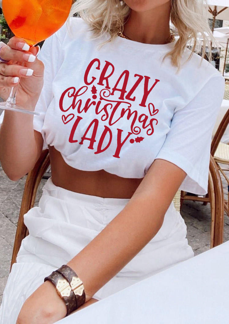 

T-shirts Tees Crazy Christmas Lady T-Shirt Tee in White. Size: ,M,L,XL