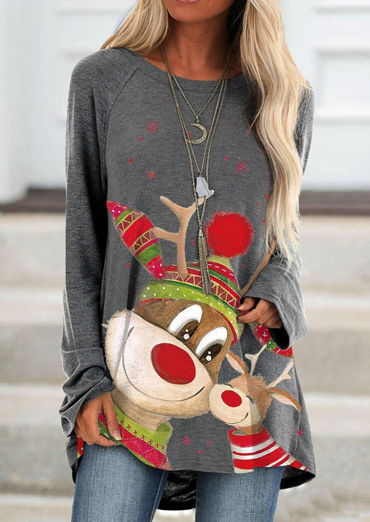 

Blouses Christmas Reindeer Raglan Sleeve Blouse in Gray. Size: ,M,L,XL