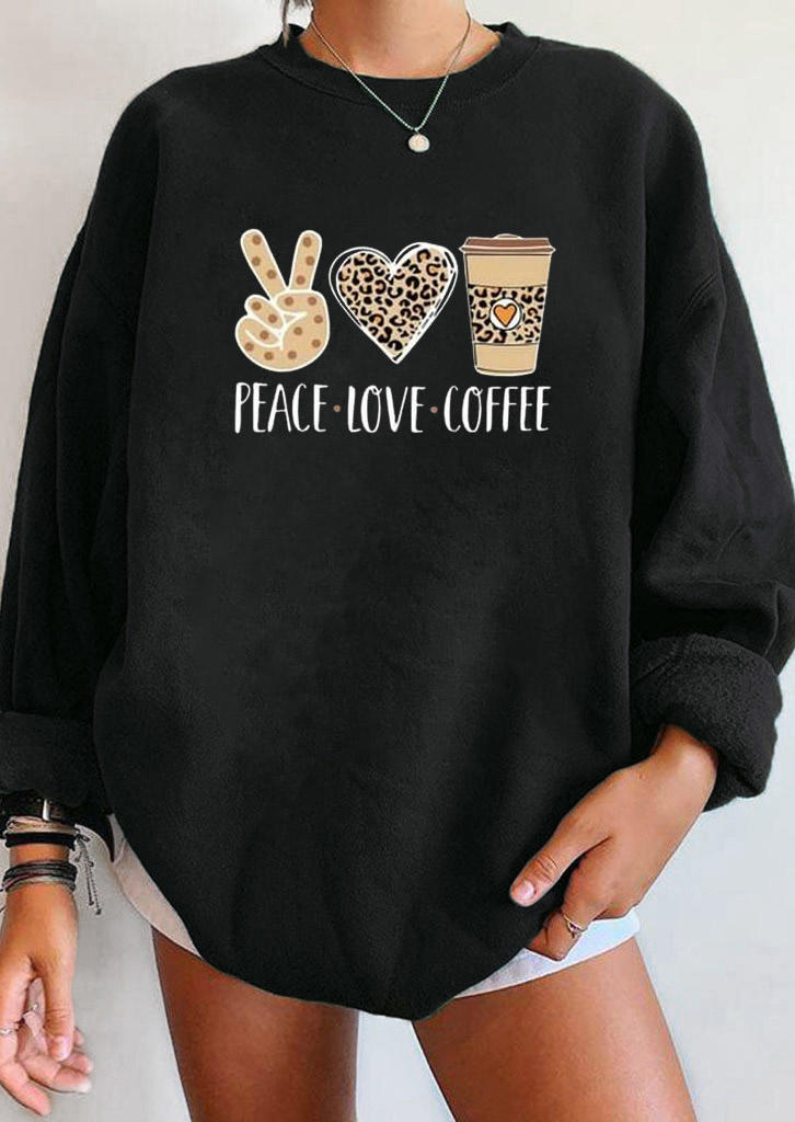 

Sweatshirts Peace Love Coffee Leopard Sweatshirt in Black. Size: ,M,L,XL