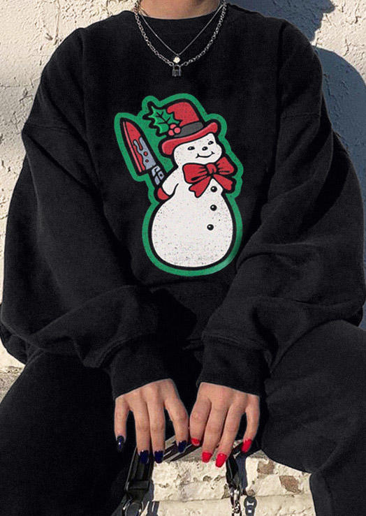 

Sweatshirts Christmas Snowman Long Sleeve Sweatshirt in Black. Size: ,M,L,XL