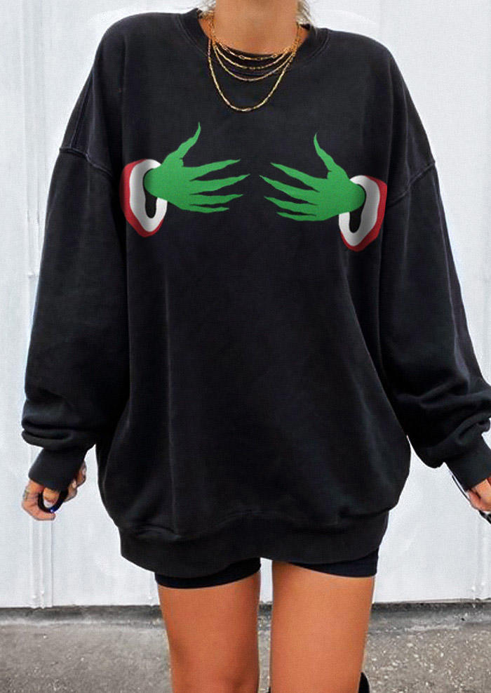 

Sweatshirts Christmas Cartoon Hand Long Sleeve Sweatshirt in Black. Size: ,M,L,XL